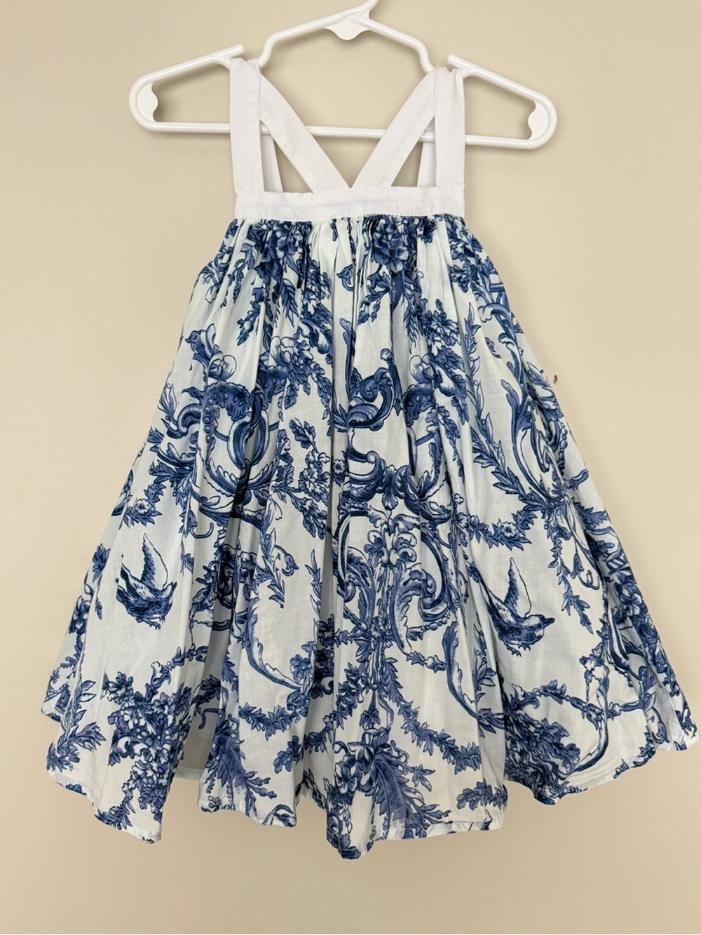 Halabaloo White Dress with Blue Toile Print Girls Size 3